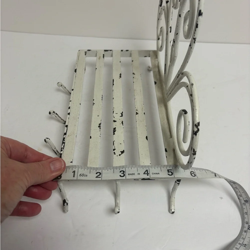 Vintage White Metal Wall Shelf With Cup Hooks